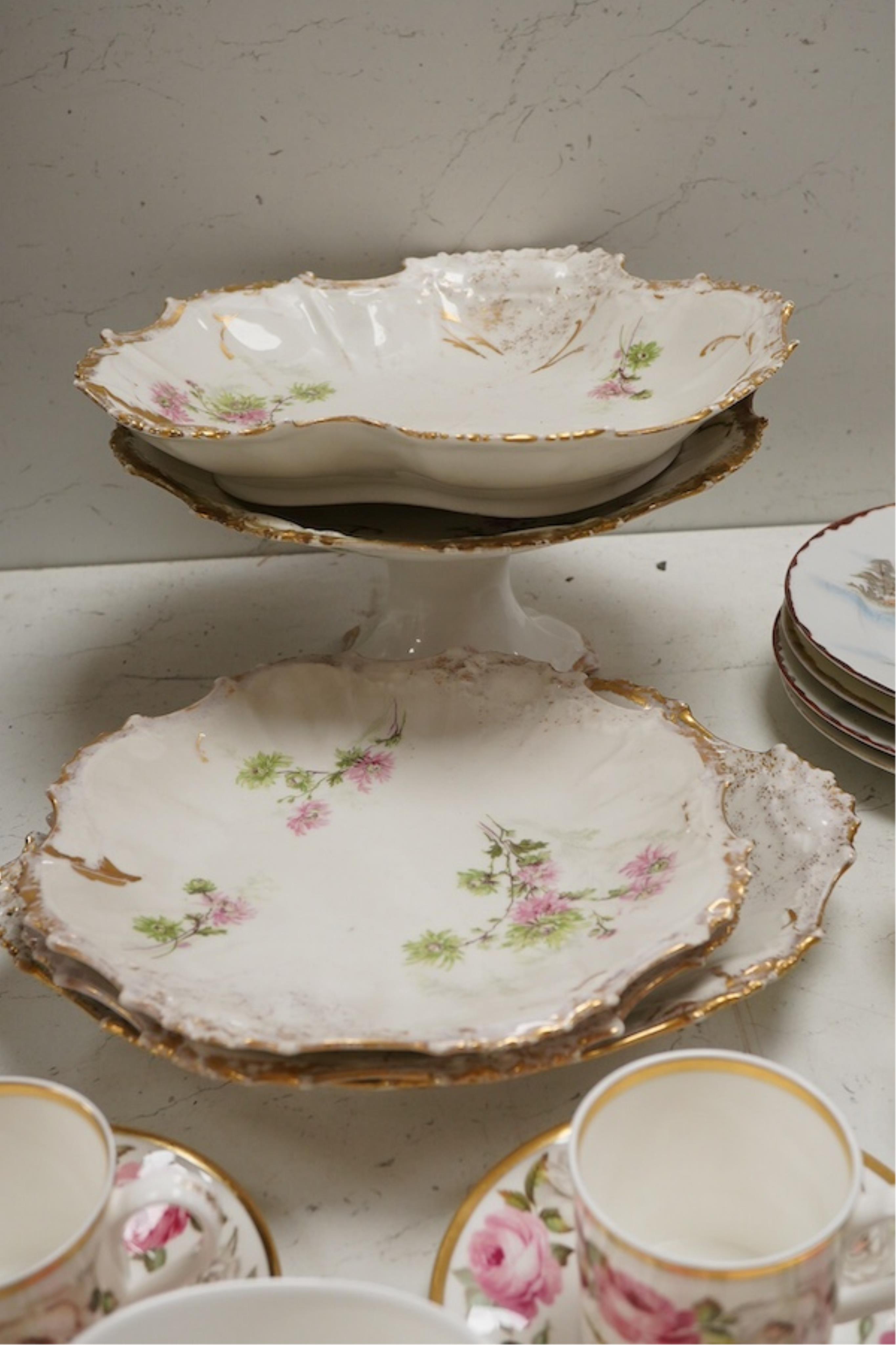 A collection of various 19th century and later European ceramics to include Dresden, Royal Worcester etc. and four Japanese ceramic plates